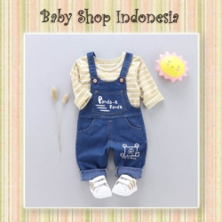 setelan overall panda kuning  large